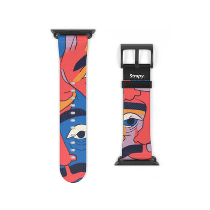 Surreal Colored Mustache Faces Pattern - Leather Apple Watch Strap/Band