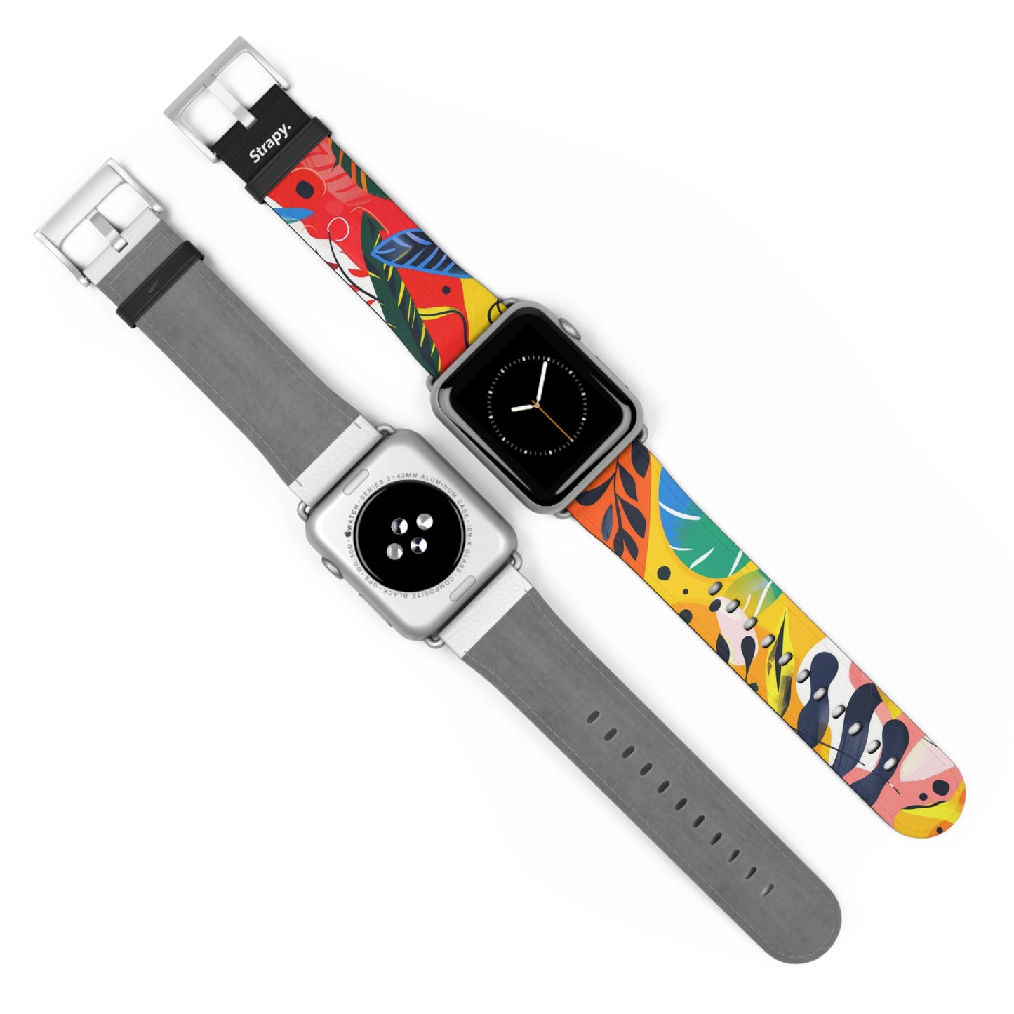 Summer Red Plants Contemporary Abstract Pattern Leather Apple Watch Band