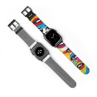 Comic-Art-Pop-Frauengesichter-Muster – Apple-Watch-Armband/Armband aus Leder