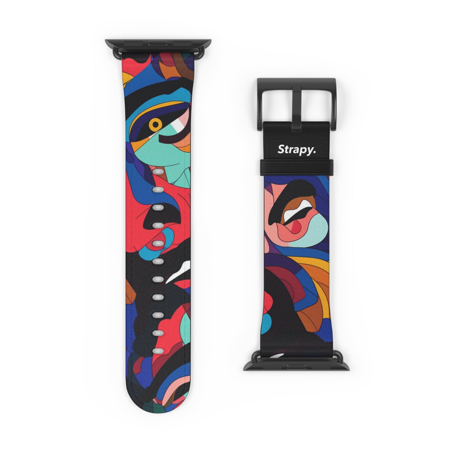 Surreal Colorful Dali Faces Pattern - Leather Apple Watch Strap/Band