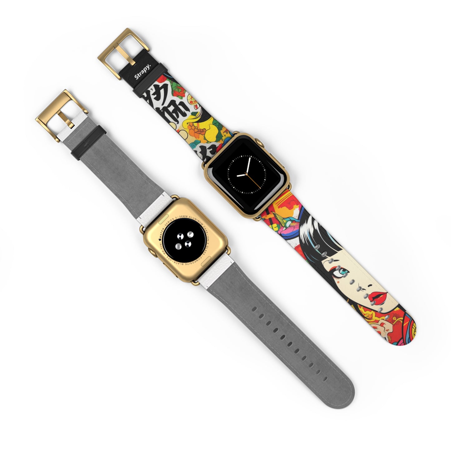 Art Pop Comic Geisha Japanese Stare – Apple Watch Armband/Band aus Leder