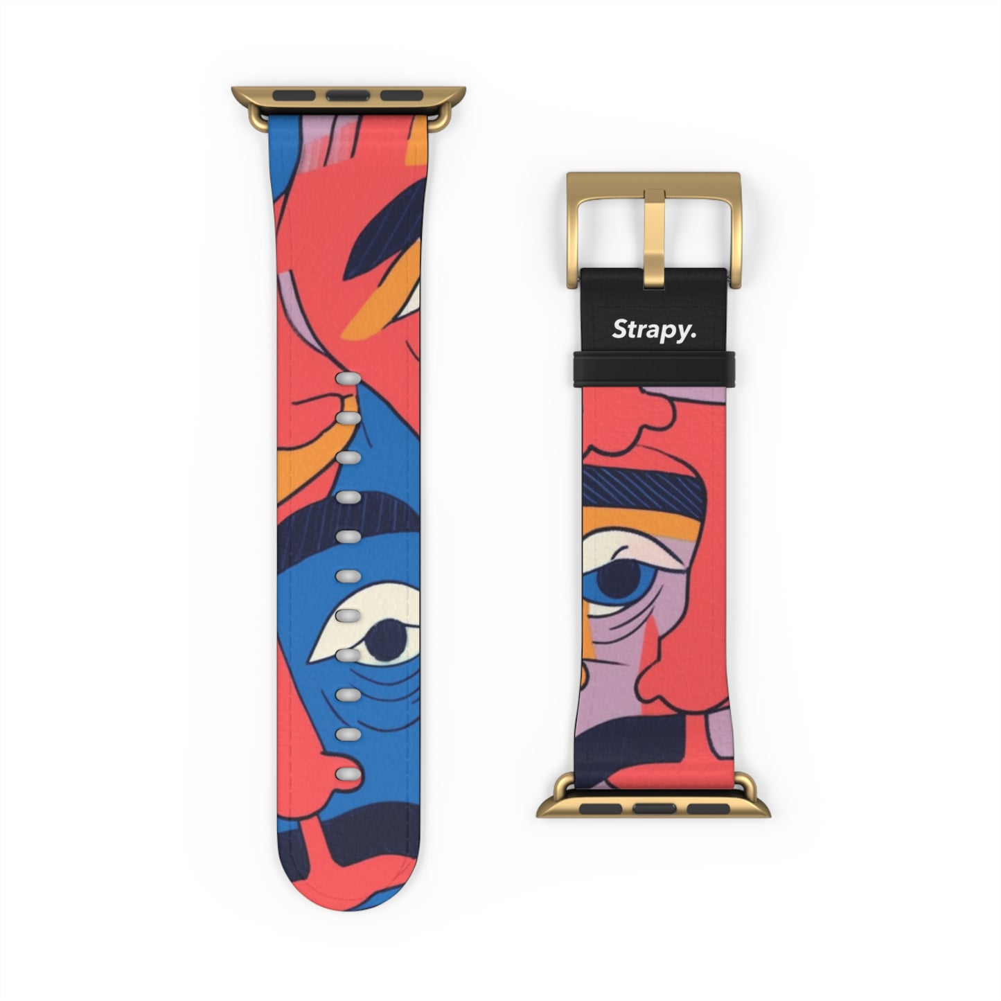 Surreal Colored Mustache Faces Pattern - Leather Apple Watch Strap/Band