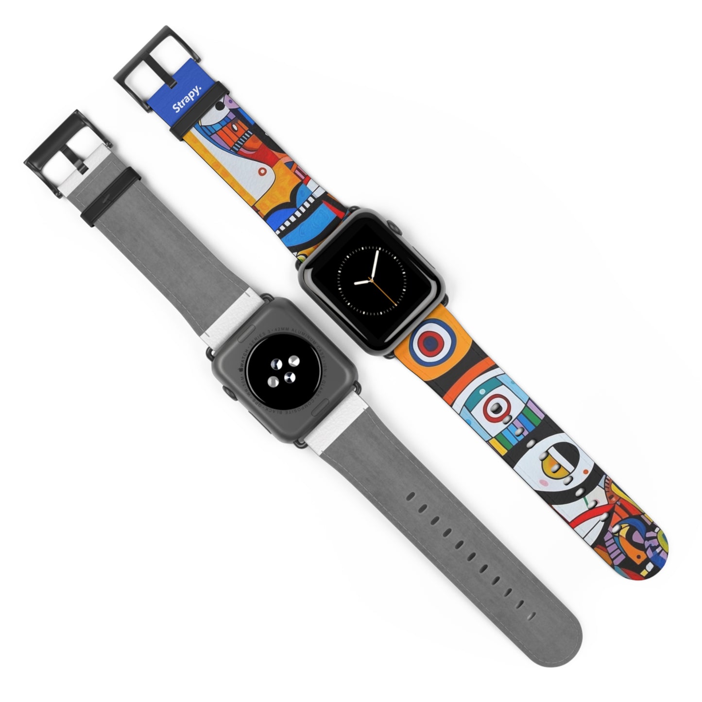 Abstrakte Augen und Gesichter im Picasso-Stil-Muster – Apple-Watch-Armband/Armband aus Leder