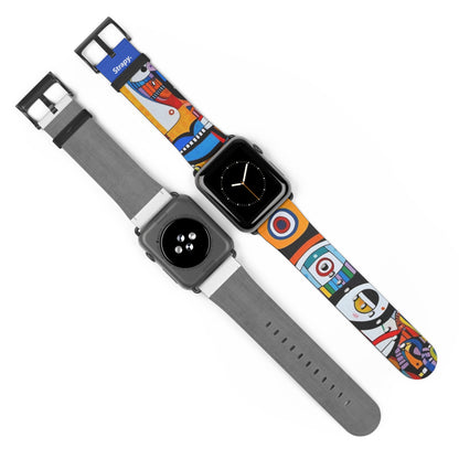 Abstrakte Augen und Gesichter im Picasso-Stil-Muster – Apple-Watch-Armband/Armband aus Leder