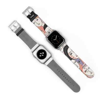 Abstract Minimalist Drawing Pastel Women Faces Pattern - Leather Apple Watch Strap/Band