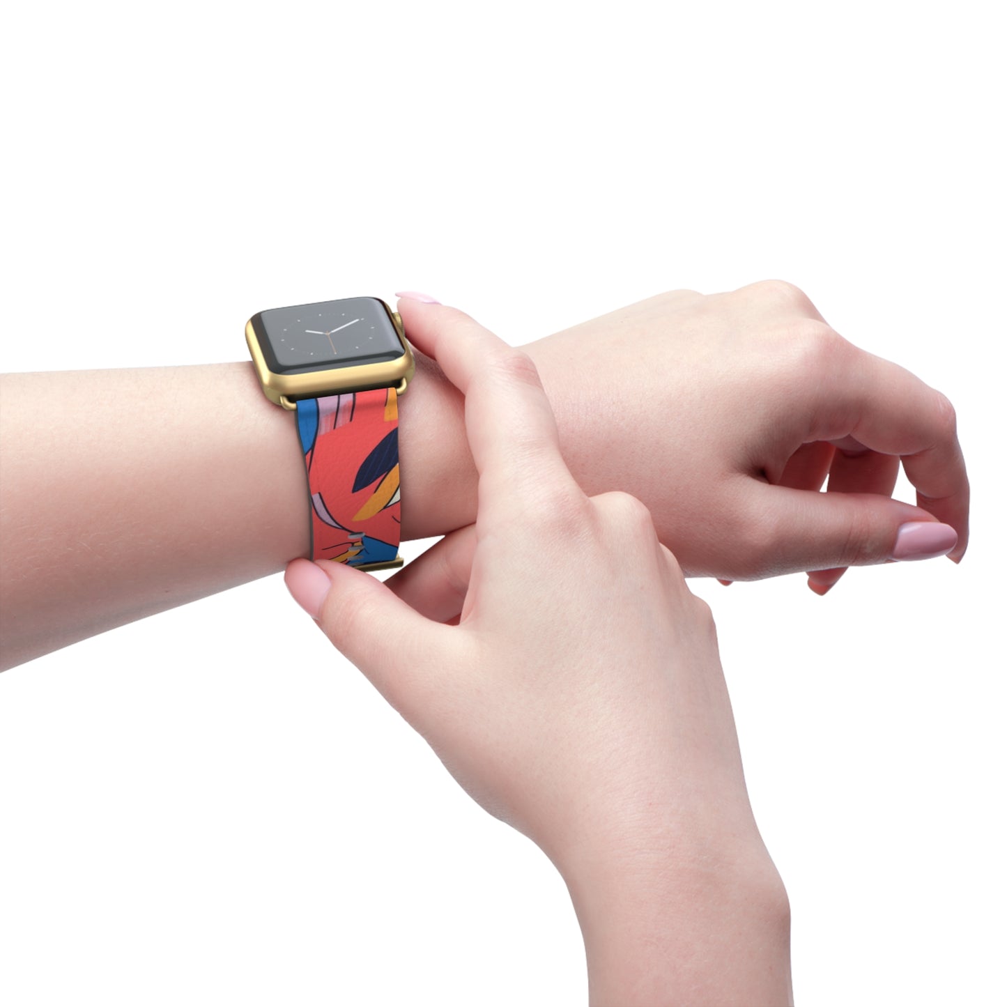 Motif de visages de moustache colorés surréalistes - Bracelet/Bande Apple Watch en cuir