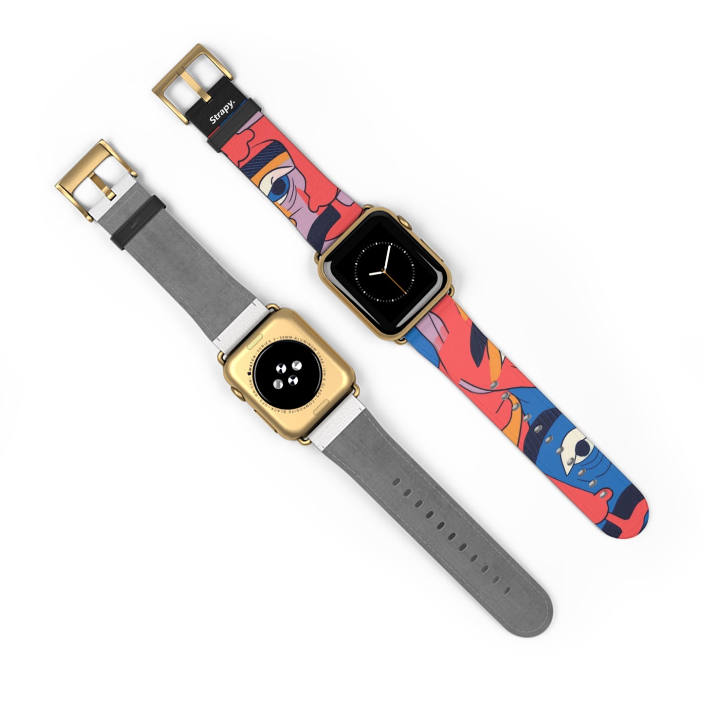 Motif de visages de moustache colorés surréalistes - Bracelet/Bande Apple Watch en cuir