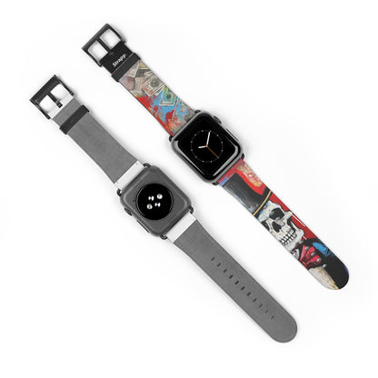 Art Pop Alec Monopoly Homage Tycoon Skull - Leather Apple Watch Strap/Band