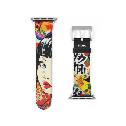 Art Pop Comic Geisha Japanese Stare - Leather Apple Watch Strap/Band