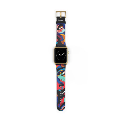 Surreal Colorful Dali Faces Pattern - Leather Apple Watch Strap/Band