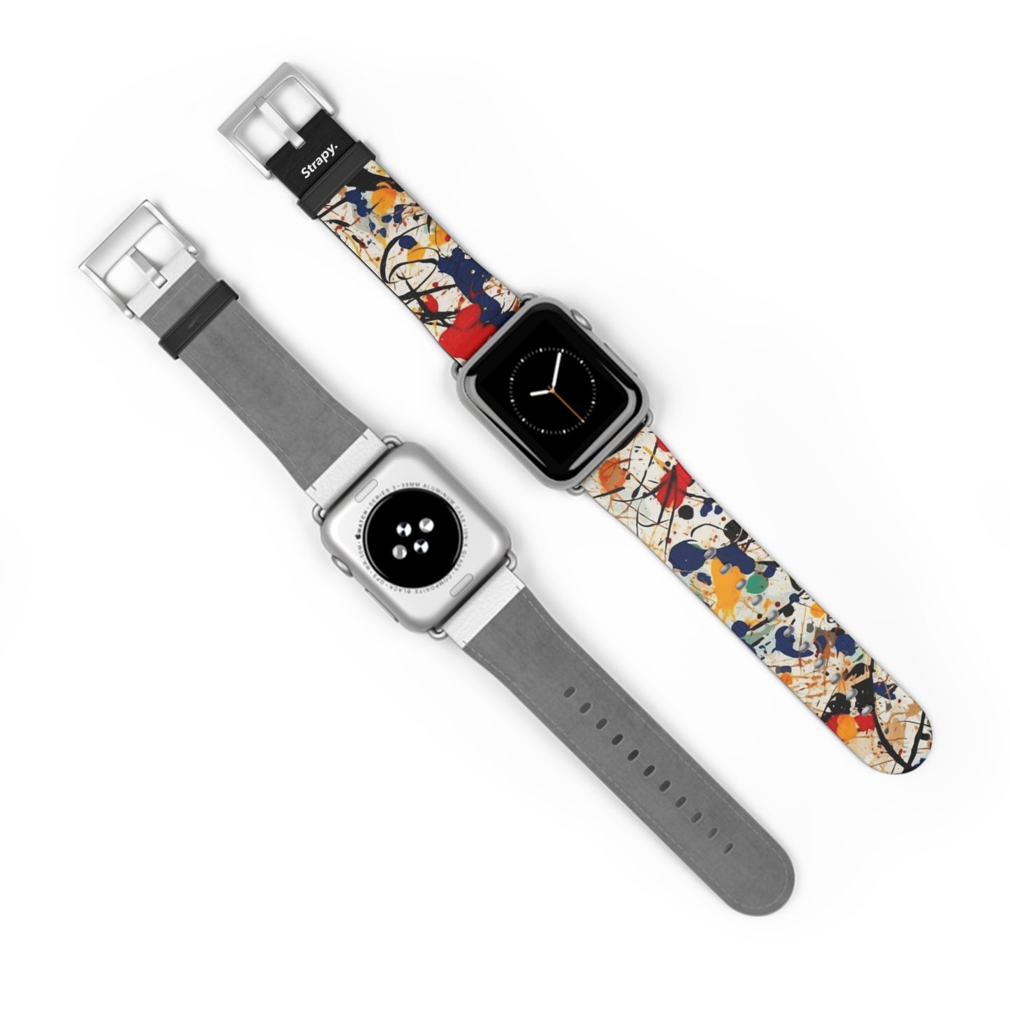 Spontanes abstraktes Jackson Pollock Homage Splatter Pattern – Lederarmband für die Apple Watch