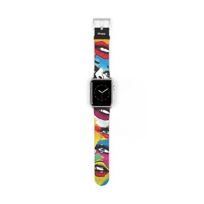 Comic Art Pop Women Faces Pattern - Leather Apple Watch Strap/Band