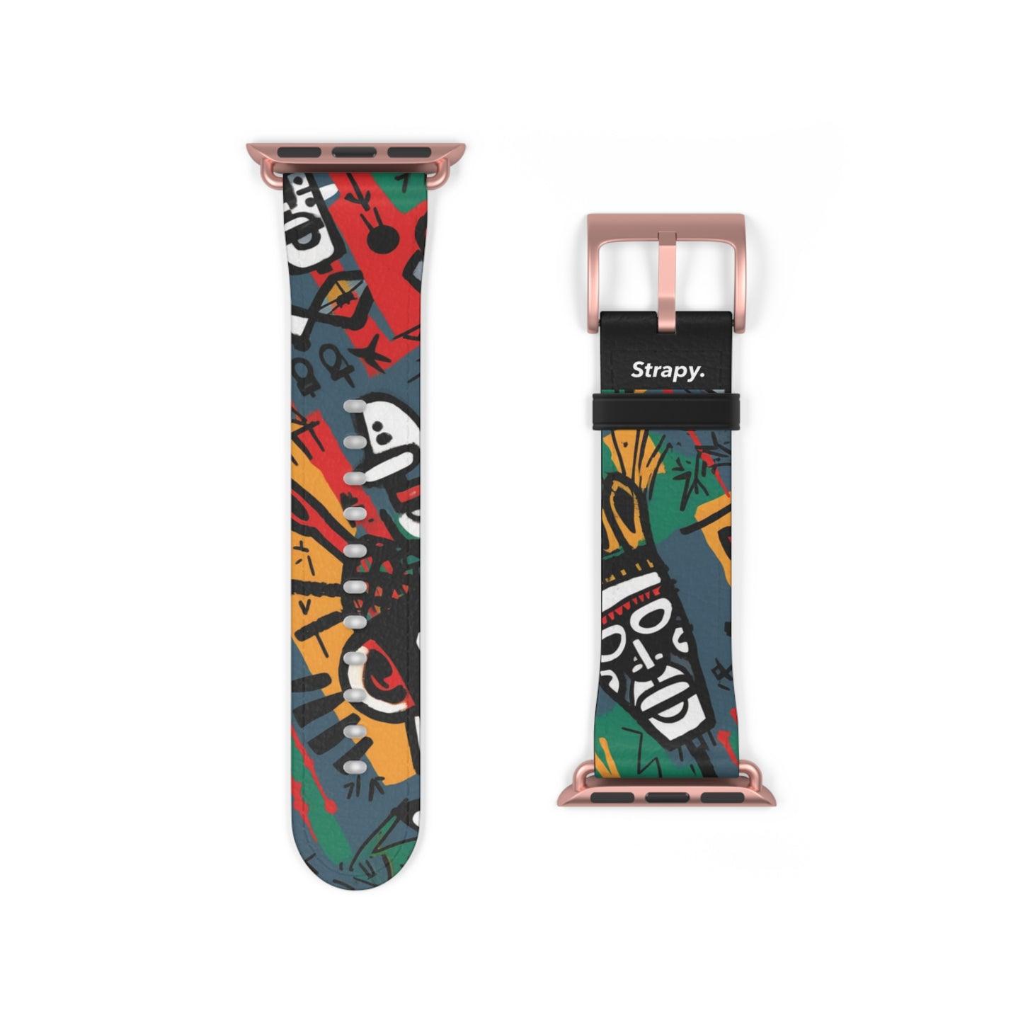 Modèle abstrait de style Basquiat de la tribu africaine - Bracelet/Bande Apple Watch en cuir