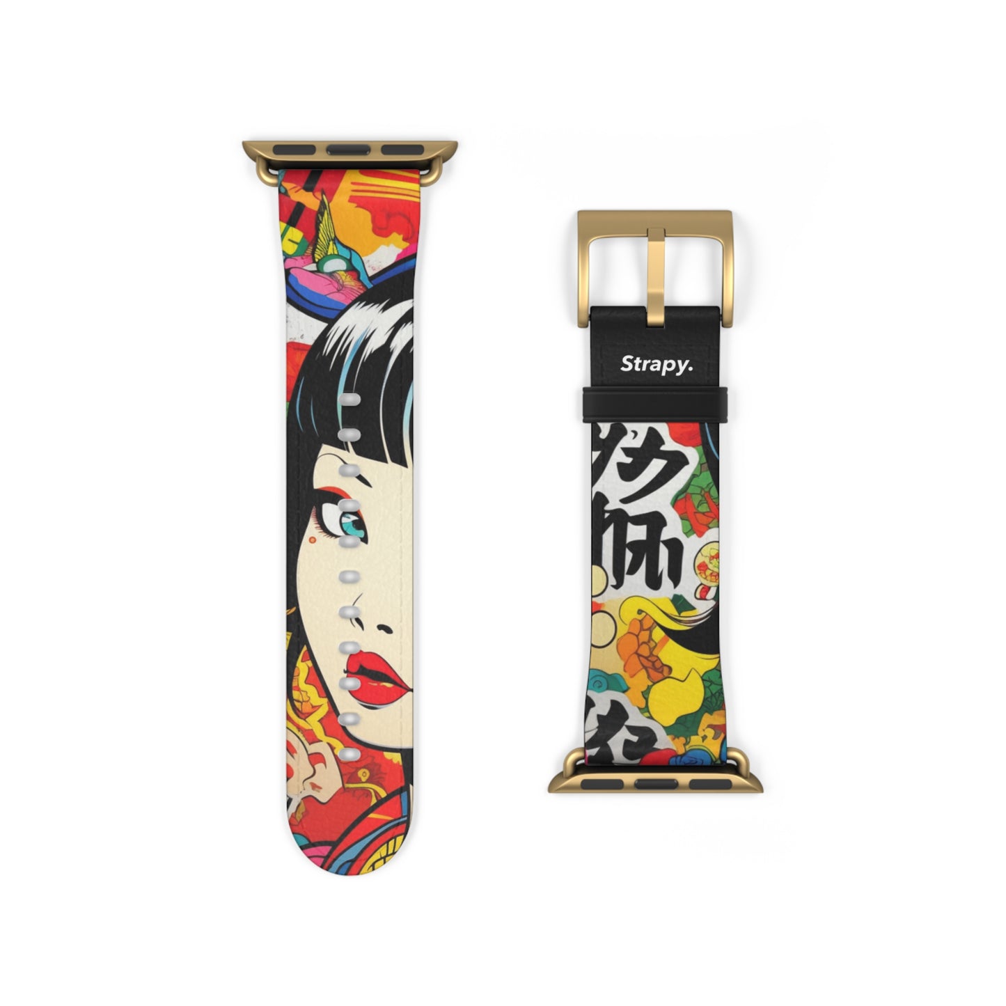 Art Pop Comic Geisha Japanese Stare – Apple Watch Armband/Band aus Leder