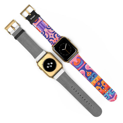 Abstraktes Kunst-Pop-Kreaturen-Muster – Apple-Watch-Armband/Armband aus Leder