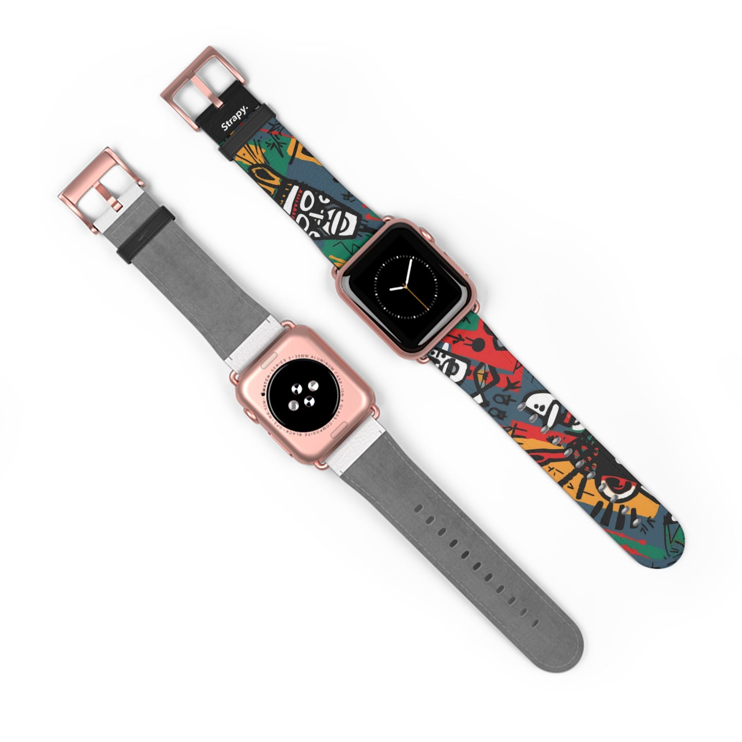 Abstraktes Muster im Basquiat-Stil des afrikanischen Stammes – Apple-Watch-Armband/Armband aus Leder