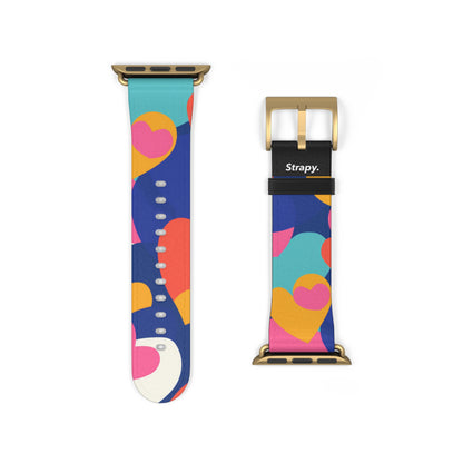 Abstract Risograph Colorful Hearts Pattern - Leather Apple Watch Strap/Band