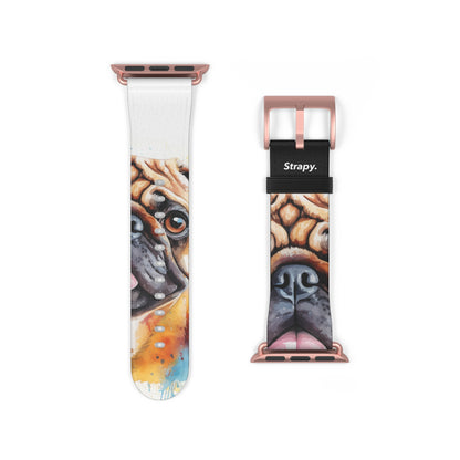 Aquarela Pug Dog Love - Leather Apple Watch Band