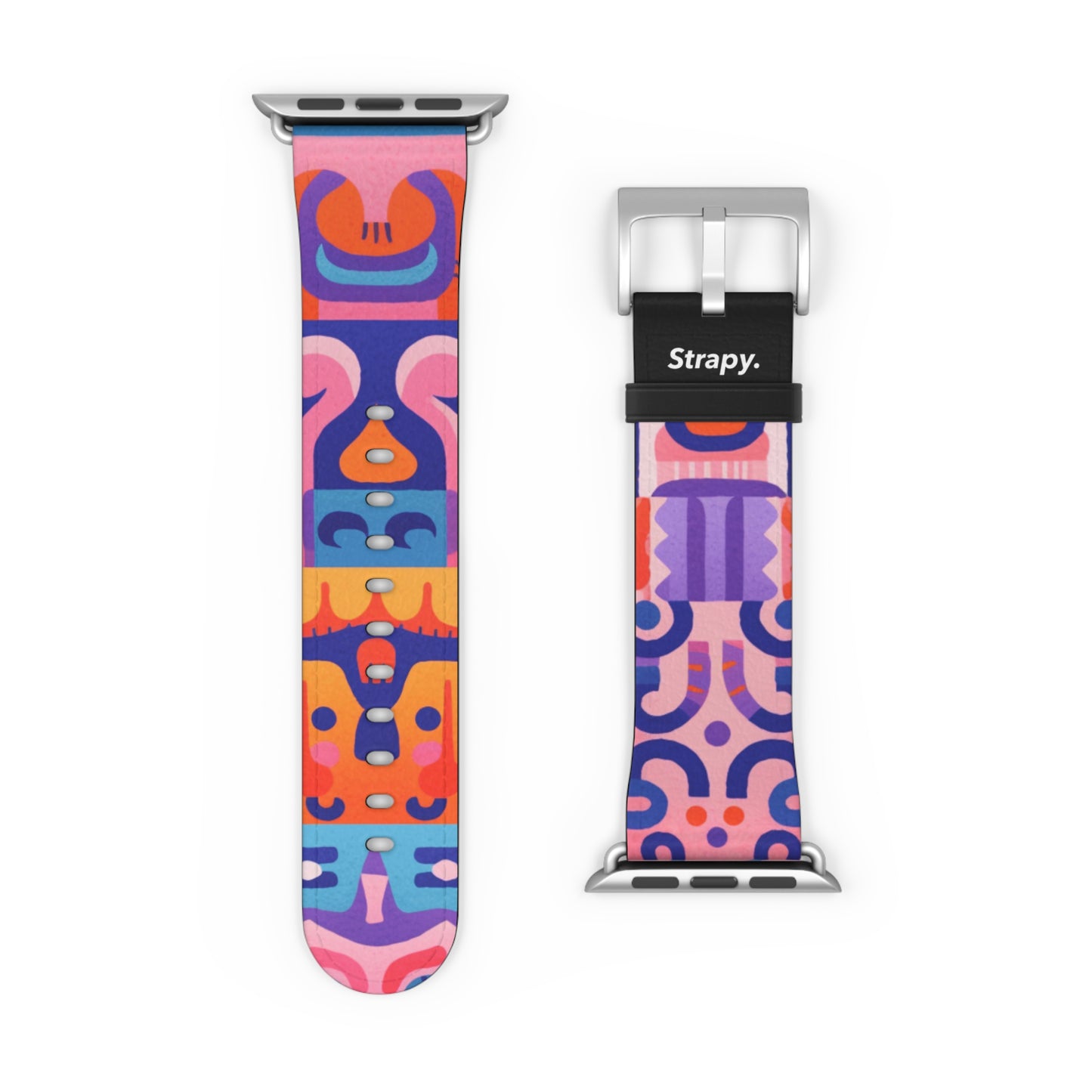 Abstract Art Pop Creatures Pattern - Leather Apple Watch Strap/Band