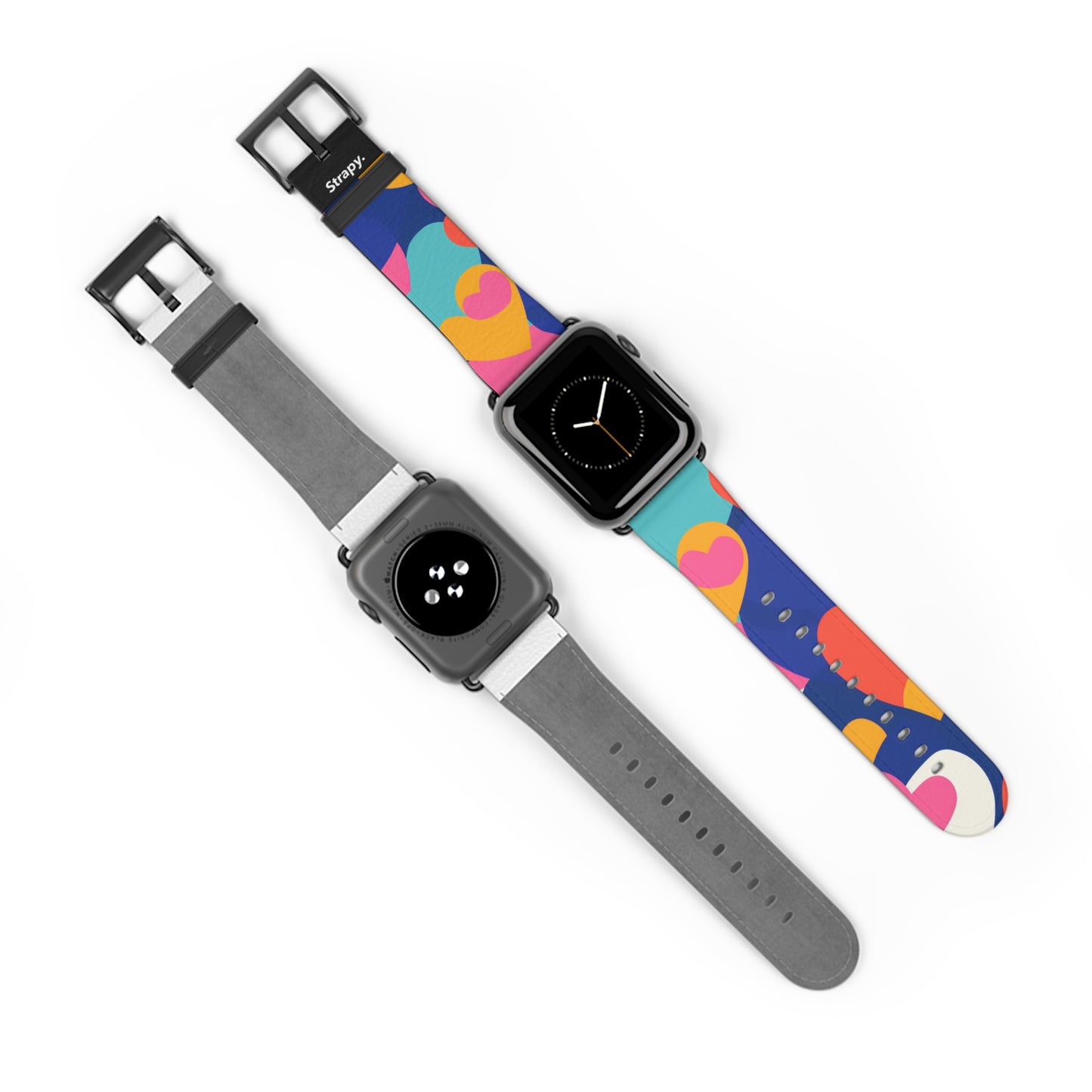 Abstract Risograph Colorful Hearts Pattern - Leather Apple Watch Strap/Band