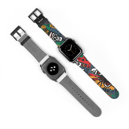 Abstract African Tribe Basquiat Style Pattern - Leather Apple Watch Strap/Band