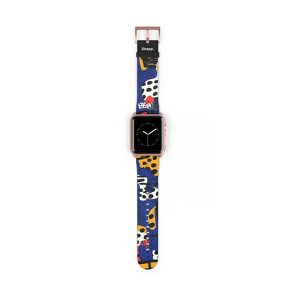 Abstraktes Muster mit Zebras und Leoparden im Picasso-Stil – Lederarmband für die Apple Watch