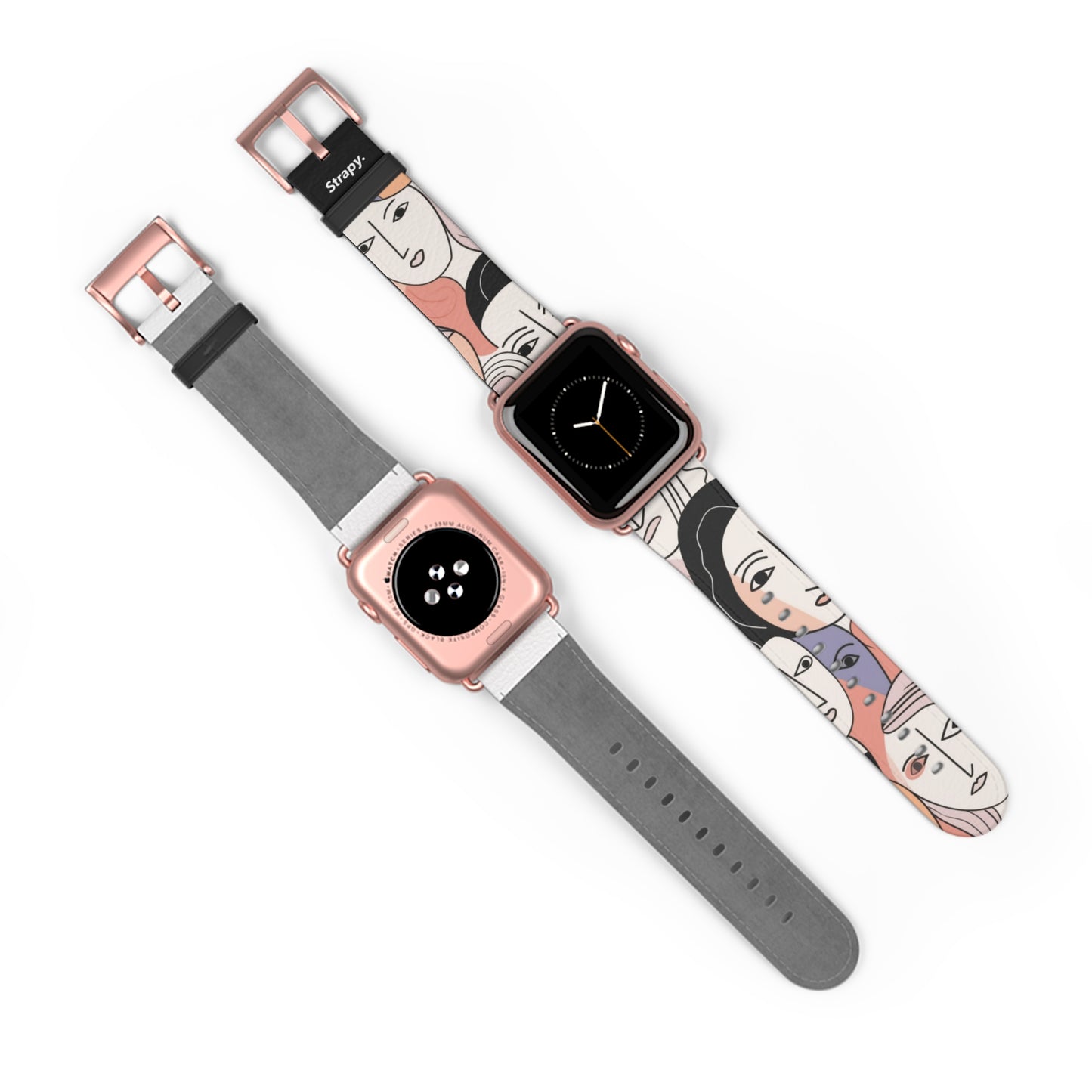 Abstract Minimalist Drawing Pastel Women Faces Pattern - Leather Apple Watch Strap/Band