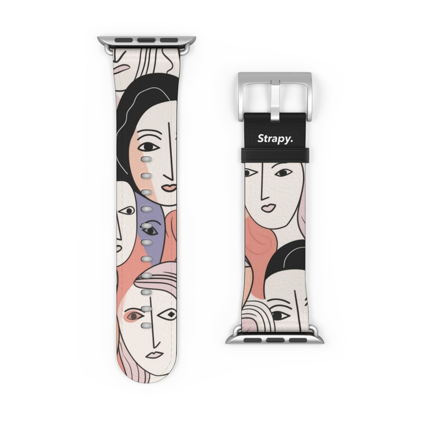 Abstract Minimalist Drawing Pastel Women Faces Pattern - Leather Apple Watch Strap/Band