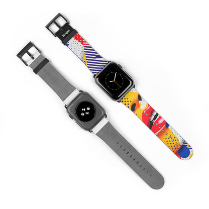 Art Pop Lichtenstein Homage Lips - Leather Apple Watch Strap/Band