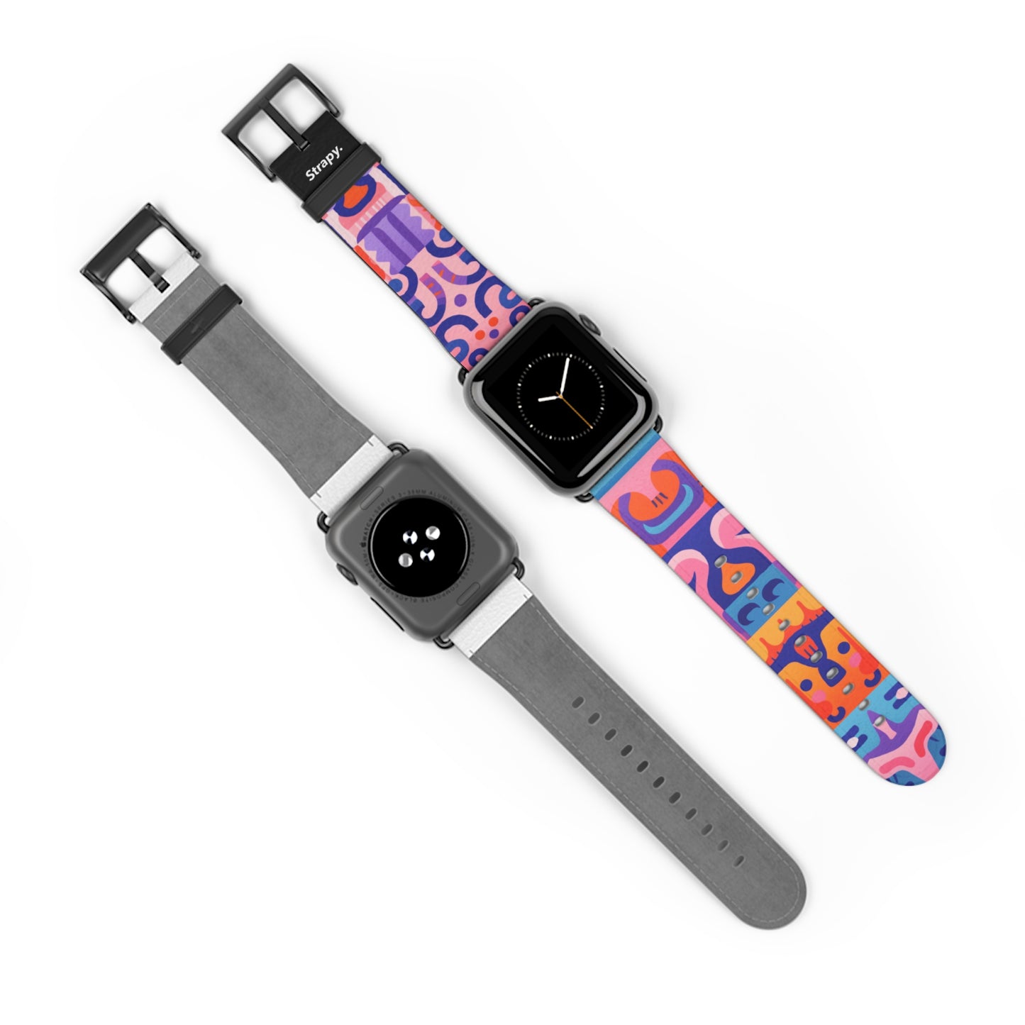 Abstract Art Pop Creatures Pattern - Leather Apple Watch Strap/Band