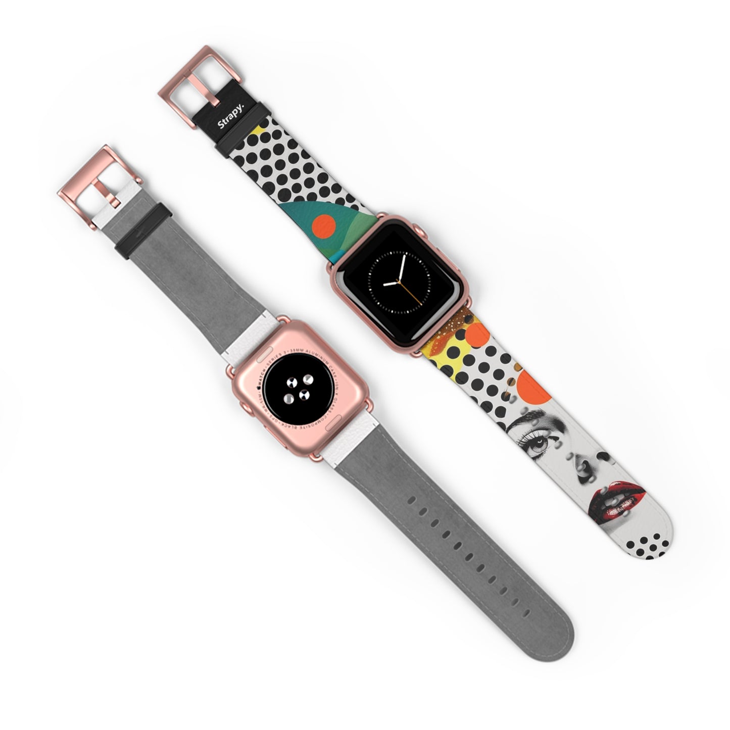 Abstract Comic Art Pop Women Polka Faces Pattern - Bracelet/Bande Apple Watch en cuir