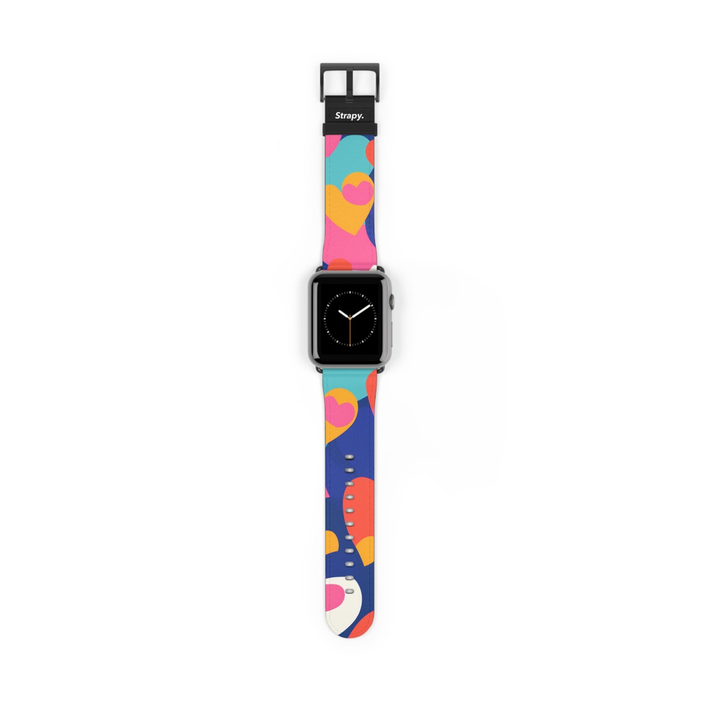 Abstraktes Risograph-Muster mit bunten Herzen – Lederarmband für die Apple Watch