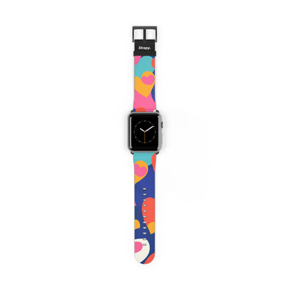 Abstraktes Risograph-Muster mit bunten Herzen – Lederarmband für die Apple Watch