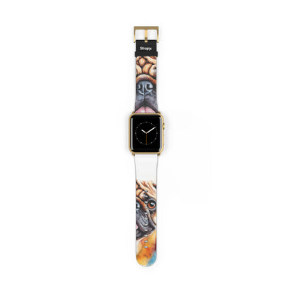 Aquarela Pug Love - Bracelet/Bande Apple Watch en cuir