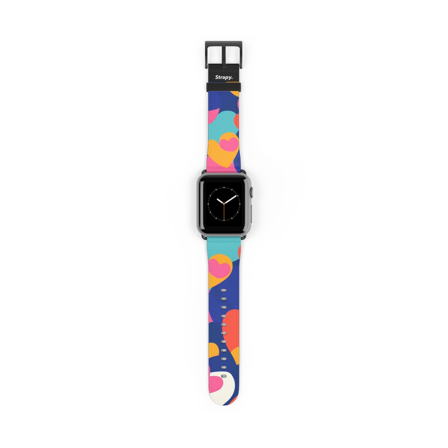 Abstraktes Risograph-Muster mit bunten Herzen – Lederarmband für die Apple Watch