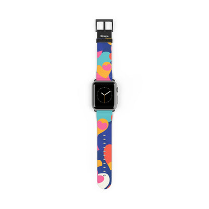 Abstract Risograph Colorful Hearts Pattern - Leather Apple Watch Strap/Band