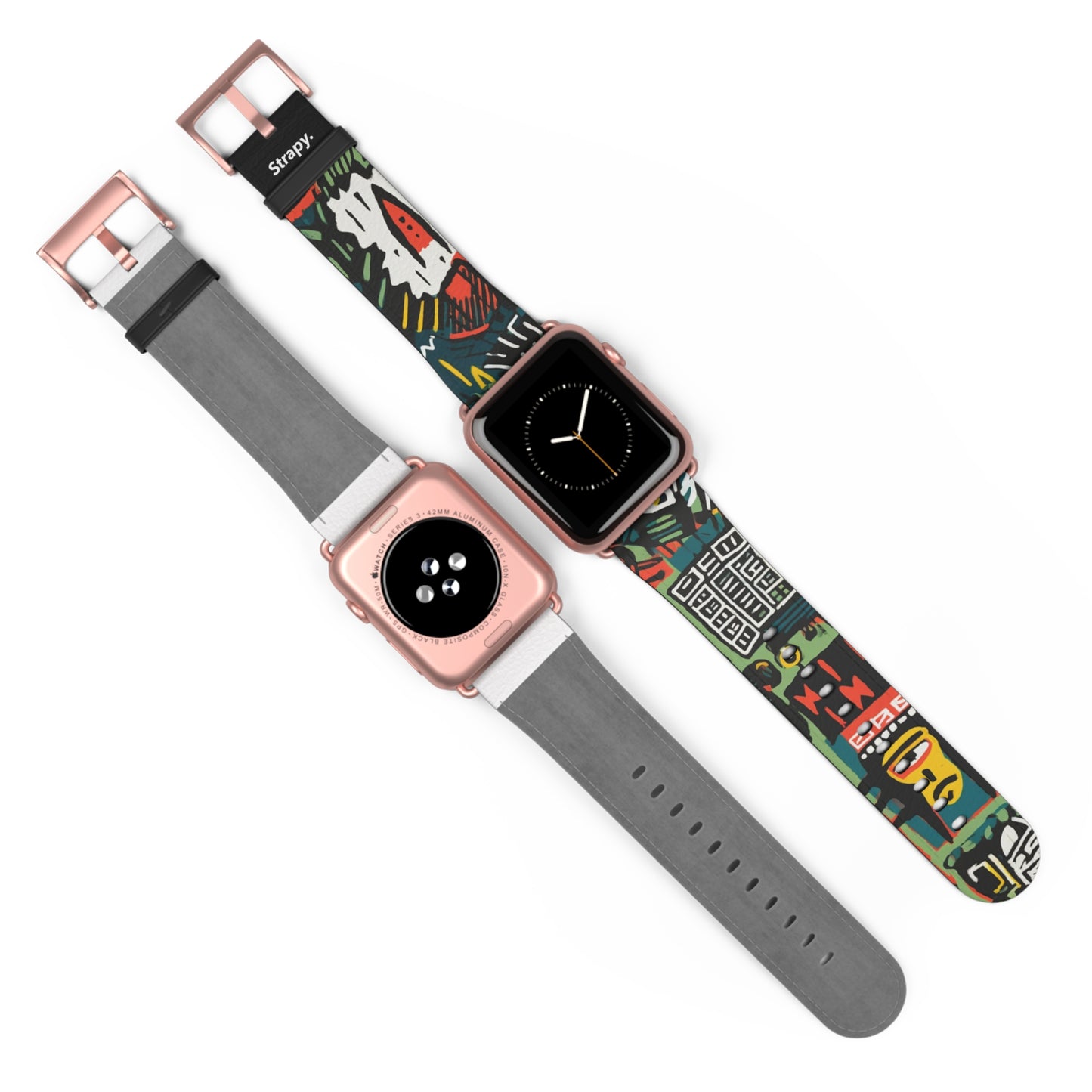 Abstract For The Culture Geometric Basquiat Style Pattern Leather Apple Watch Band