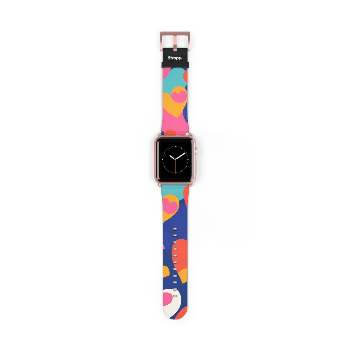 Abstraktes Risograph-Muster mit bunten Herzen – Lederarmband für die Apple Watch