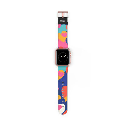 Abstraktes Risograph-Muster mit bunten Herzen – Lederarmband für die Apple Watch