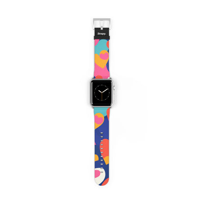 Abstraktes Risograph-Muster mit bunten Herzen – Lederarmband für die Apple Watch