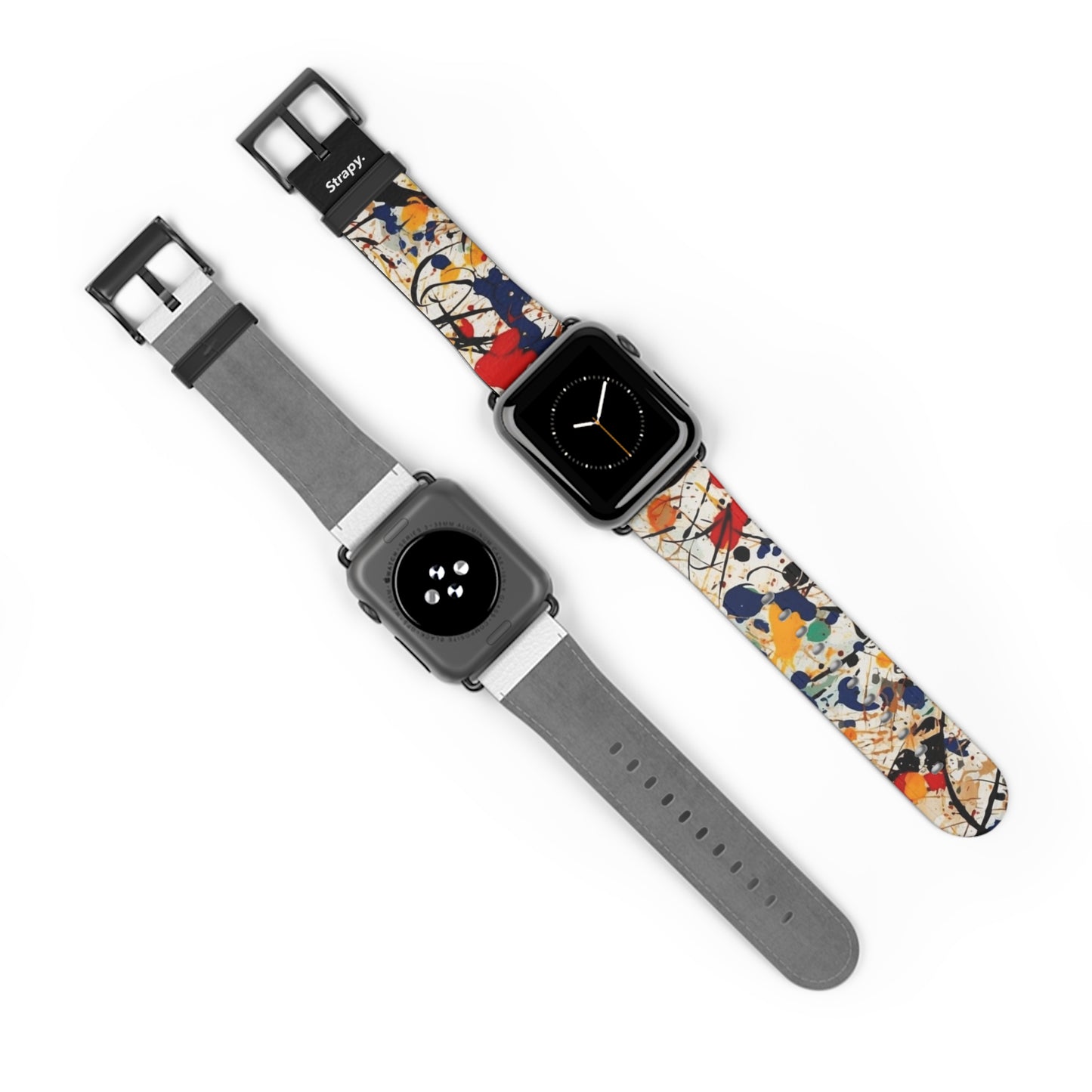 Spontaneous Abstract Jackson Pollock Homage Splatter Pattern Leather Apple Watch Band