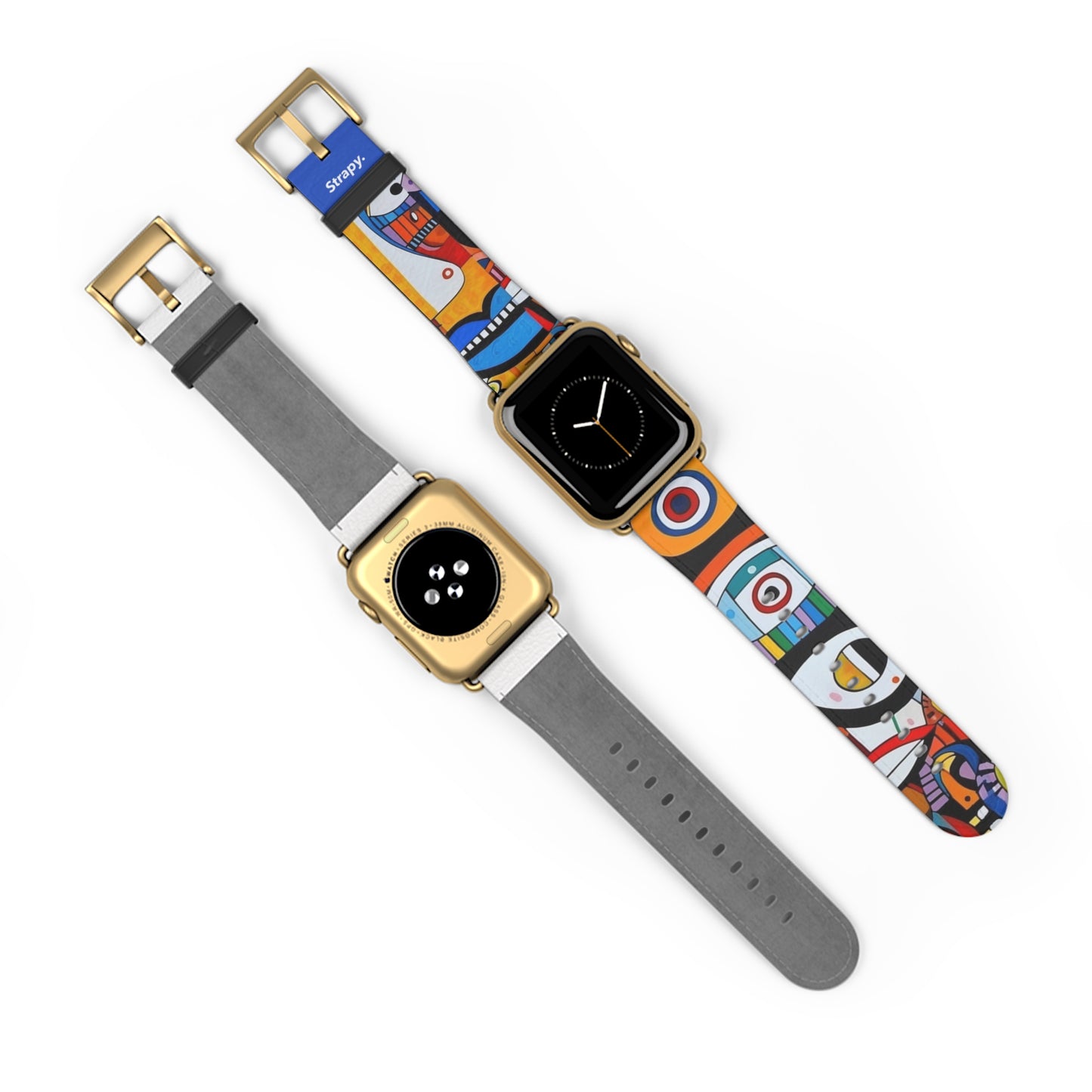 Abstrakte Augen und Gesichter im Picasso-Stil-Muster – Apple-Watch-Armband/Armband aus Leder