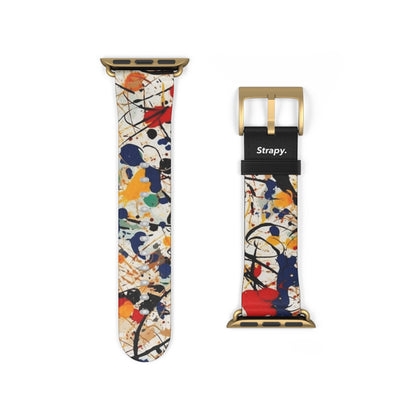 Spontaneous Abstract Jackson Pollock Homage Splatter Pattern Leather Apple Watch Band