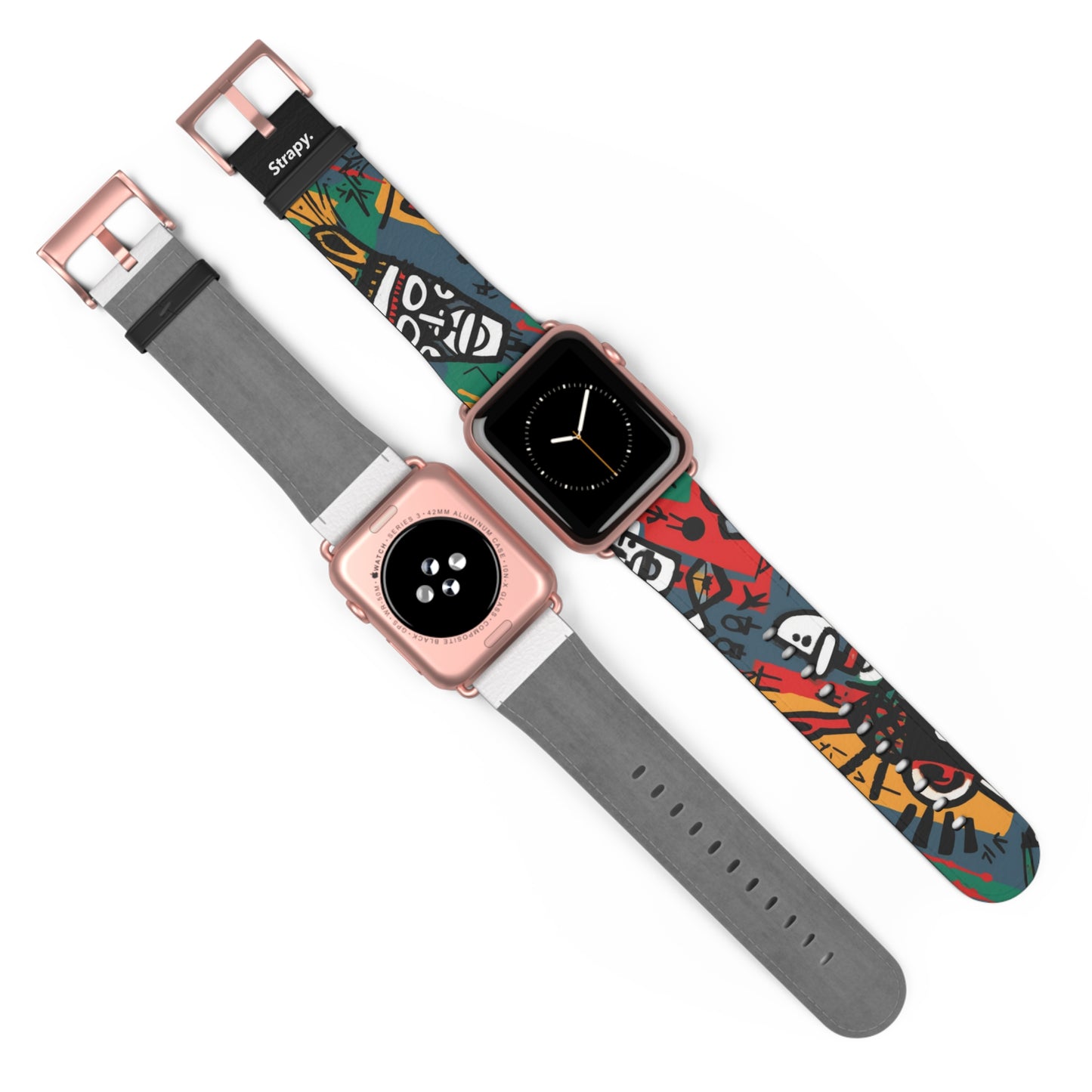 Abstraktes Muster im Basquiat-Stil des afrikanischen Stammes – Apple-Watch-Armband/Armband aus Leder