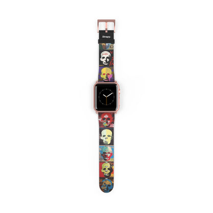 Art Pop Alec Monopoly Homage Head Skulls – Apple Watch Armband/Band aus Leder