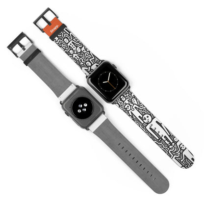 Geometric Abstract Humans Bold Lines Pattern - Leather Apple Watch Strap/Band