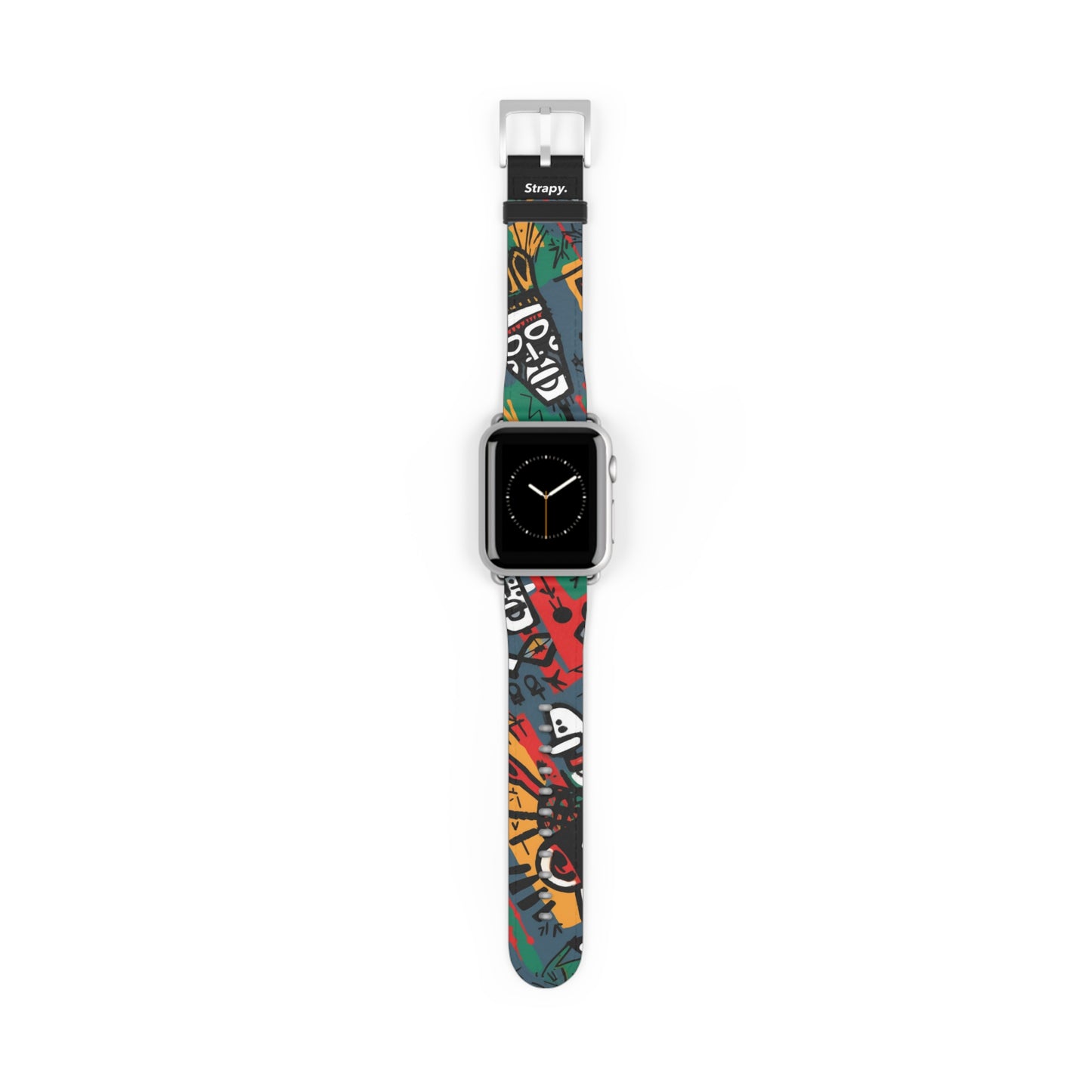 Modèle abstrait de style Basquiat de la tribu africaine - Bracelet/Bande Apple Watch en cuir