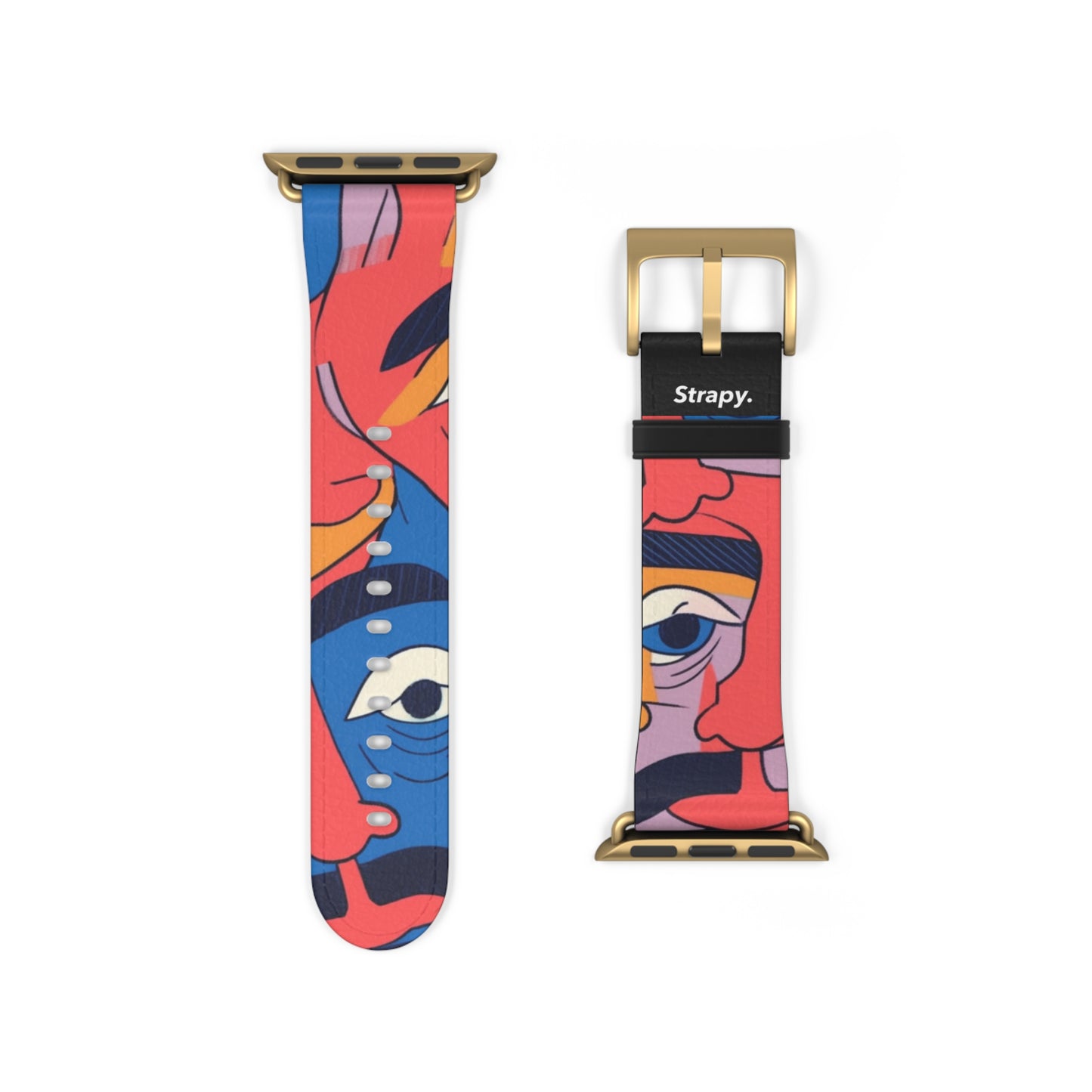 Motif de visages de moustache colorés surréalistes - Bracelet/Bande Apple Watch en cuir