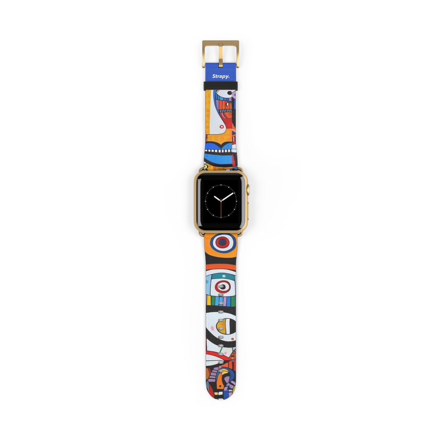 Abstrakte Augen und Gesichter im Picasso-Stil-Muster – Apple-Watch-Armband/Armband aus Leder