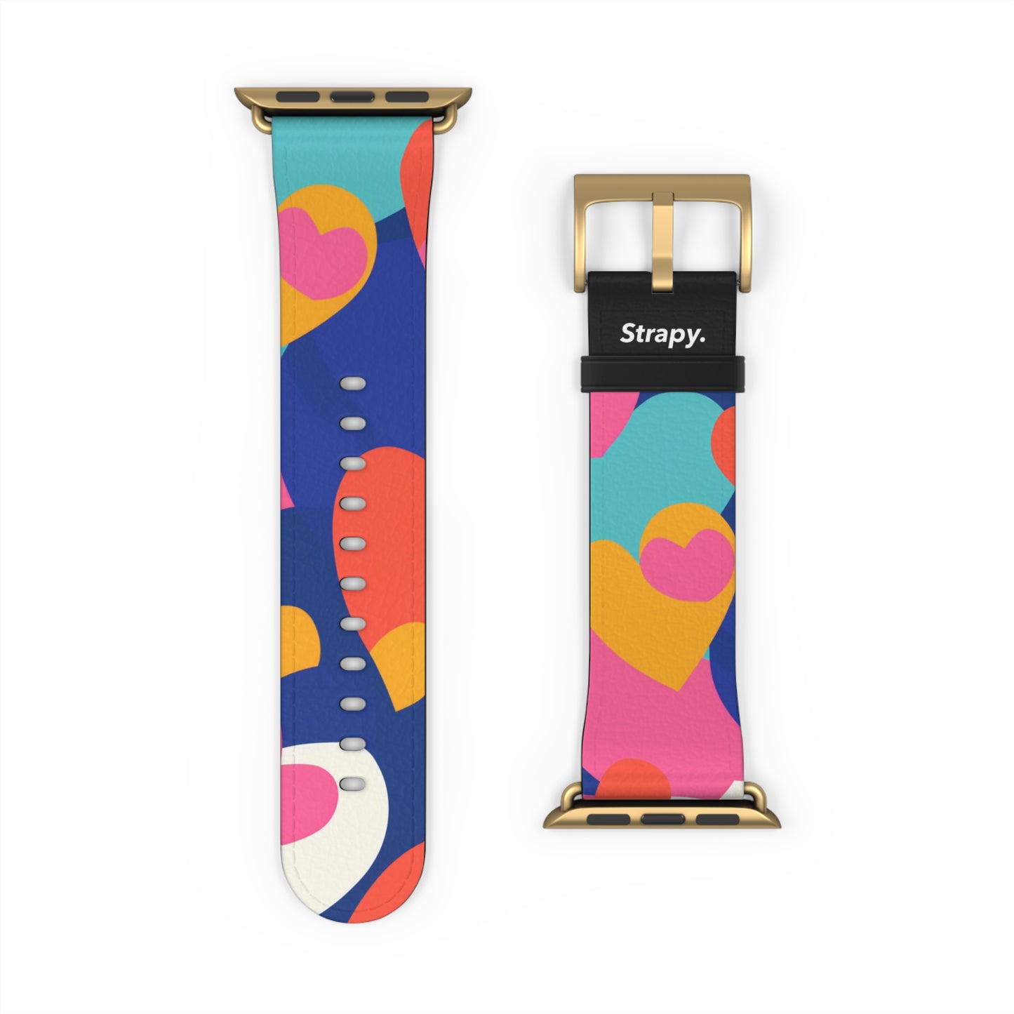 Abstract Risograph Colorful Hearts Pattern - Leather Apple Watch Strap/Band